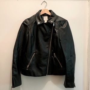 H&M Black Faux Leather Jacket with Zipper Details